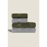 Ellaline 4'lü Banyo Havlusu Seti %100 Pamuk Sertifikalı Vücut ve Baş | Çeyizlik 50X90 - 70X140 Koyu Yeşil Gri - 70 x 140 cm - 50 x 90 cm - Gri - Yeşil