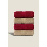 Ellaline 4'lü El Yüz Havlusu Seti %100 Pamuk Sertifikalı Banyo | Mutfak | Çeyizlik 50X90CM Bordo - Bej - 50 x 90 cm - Bej - Bordo