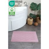 Ellaline Ayak Havlusu %100 Pamuk Sertifikalı, Çizgili Desenli Jakarlı Banyo Paspası Pudra Pembe 50x70cm