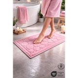 Ellaline Ayak Havlusu %100 Pamuk Sertifikalı, Taş Desenli Jakarlı Banyo Paspası Üstün Emici Pembe 50x70cm