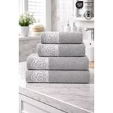 Ellaline MILANO 4'lü Güpürlü Havlu Seti %100 Pamuk Sertifikalı Banyo Havlusu Jakarlı 50x90cm, 70x140cm - Gri