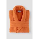 Ellaline Turuncu Çizgili Bornoz %100 Sertifikalı Pamuk Şal Yaka Unisex Banyo Bornoz / Sabahlık 340 Gr/m2 - S - M