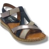 Ellanor S-553-26 Hakiki Deri Cırtlı Anatomik Taban Kadın Sandalet Siyah Bej Bronz