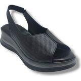 Ellanor S-564-26 Hakiki Deri Anatomik Dolgu Taban Kadın Sandalet - Siyah