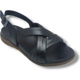 Ellanor S-687-26 Hakiki Deri Çapraz Bant Anatomik Taban Kadın Sandalet - Siyah