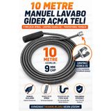 ellante 10 Metre 9 mm Manuel Lavabo Gider Açma Teli Çentikli Kanca Uçlu Çelik Spiral Boru Tıkanıklık Açıcı S