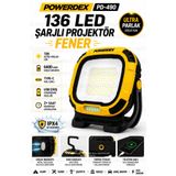 Ellante 136 LED Şarjlı Projektör Fener 6400 Mah Type-C USB Powerbank Özellikli Su Geçirmez Mıknatıslı Kamp Şantiye Çalışma Lambası