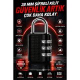 ellante 38 MM 3 Haneli Şifreli Asma Kilit | Anahtarsız Güvenlik | Paslanmaz Çelik Kanca | Bavul, Dolap ve Çanta Kilidi