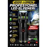 Ellante 4500 Lümen Şarjlı Profesyonel LED El Feneri 12.800 Mah USB Şarjlı 4X18650 Bataryalı Sert Taşıma Çantalı Uzun Menzilli PD12800