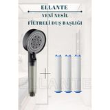 Ellante Filtreli Arıtmalı Masajlı Çok Fonksiyonlu Siyah Elit Duş Başlığı + 3 Adet Filtre ABS Malzeme ile Su Tasarruflu ve Yüksek Basınçlı