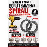 ellante Matkap Uyumlu 2'li Boru Temizleme Susta Spirali Seti 6 mm + 9 mm x 3 Metre Çelik Gider Açma Teli (Ma