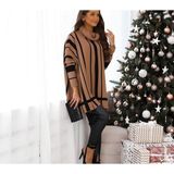 Ella's Boğazlı Oversize Çizgili Triko Tunik Kazak - Standart - 0-Kahverengi
