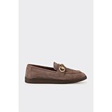Elle Kadın Kahve Deri Loafer Ayakkabı Düz Taban Hakiki Deri Slip-on Tasarımlı - Kahverengi