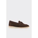 ELLE Kadın Kahve Deri Loafer Ayakkabı Hakiki Deri Taban Termo Slip-on Bağlama Şekli