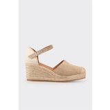 Elle Shoes Bej Deri Kadın Dolgu Topuk Ayakkabı