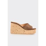 Elle Shoes Kahve Deri Kadın Dolgu Topık Terlik