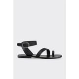 Elle Shoes Siyah Deri Kadın Parmak Arası Sandalet