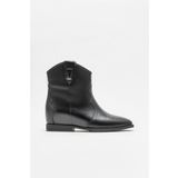 Elle Shoes Siyah Deri Kadın Western Bot