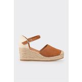 Elle Shoes Taba Deri Kadın Dolgu Topuk Ayakkabı