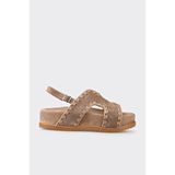 Elle Shoes Vizon Deri Kadın Dolgu Topuk Sandalet