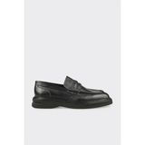 ELLE Siyah Deri Erkek Ayakkabı Kalın Taban Loafer Slip-on Tasarım Günlük Kullanım - 2J9-Siyah
