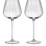 Elle Üflemeli Kristal Kırmızı ve Beyaz Şarap Kadehleri, Şeffaf Nervürlü Kadehler, Modern Uzu - Çok Renkli - Standart