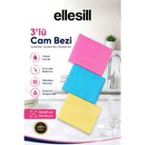 Ellesill İthal 3’lü Cam Bezi, Temizlik Bezi, Kurulama Bezi, Mikrofiber Bez - 40x60cm Renkli Bez