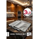 Ellesill Mikrofiber Kareli Genel Temizlik Bezi 3'lü Cam, Mutfak, Yer Silme ve Kurulama Bezi Seti - 4