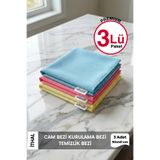Ellesill Premium Mikrofiber Cam Bezi 3’lü 50x40 cm İz Bırakmayan Ayna Bezi Leke Tutmayan Kurulama Parlatma Te