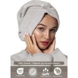 Ellia Soft Camellia %100 Pamuk Saç Kurutma Bonesi Lastikli ve Düğmeli Havlu Bone Gri - Standart