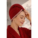Ellia Soft Hair Dantelli Kalın Bambu Pamuk Kutulu Saç Kurutma Bonesi Saç Havlusu Saç Kurulama Havlusu Bordo - Standart