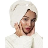 Ellia Soft Marcella %100 Pamuk Saç Kurutma Bonesi Lastikli ve Düğmeli Havlu Bone Krem - Standart