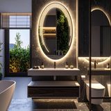 Elliptika Günışığı Led'li Lazer Kumlamalı Lavabo & Banyo Aynası (Dokunmatik Sensörlü) günışığı led 90 x 55