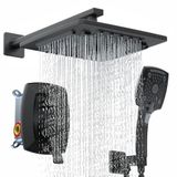 ELLO&ALLO Mat Siyah Banyo Duş Bataryası Seti Vana, Yağış Duş Başlığı El Combo ile