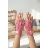 eL&Ma Design El Örgüsü Kalpli Yarım Parmak Pembe Eldiven ELDV861538718