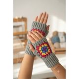 eL&Ma Design El Örgüsü Motifli Yarım Parmak Gri Eldiven ELDV861538689