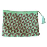 Elma El Örgüsü Wayuu Clutch Çanta - 30x21 - Yeşil - Kahverengi