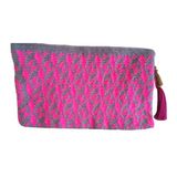 Elma El Örgüsü Wayuu Clutch Çanta - 32x20 - Koyu Gri - Pembe