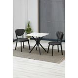 Elma Modeli Kare Mutfak Masa Sandalye Takımı, 2 Sandalye 1 Sabit Beyaz Masa 70X70 Cm, Keten Kumaş - Antrasit
