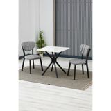 Elma Modeli Kare Mutfak Masa Sandalye Takımı, 2 Sandalye 1 Sabit Beyaz Masa 70X70 Cm, Keten Kumaş - Gri