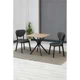 Elma Modeli Kare Mutfak Masa Sandalye Takımı, 2 Sandalye 1 Sabit Ceviz Masa 70X70 Cm, Keten Kumaş - Antrasit