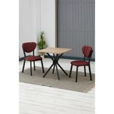 Elma Modeli Kare Mutfak Masa Sandalye Takımı, 2 Sandalye 1 Sabit Ceviz Masa 70X70 Cm, Keten Kumaş - Bordo