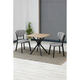 Elma Modeli Kare Mutfak Masa Sandalye Takımı, 2 Sandalye 1 Sabit Ceviz Masa 70X70 Cm, Keten Kumaş - Gri