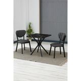 Elma Modeli Kare Mutfak Masa Sandalye Takımı 2 Sandalye 1 Siyah Mermer Desen Masa 70X70 Keten Kumaş - Antrasit - 70x70 cm
