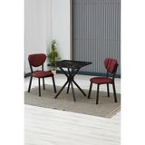 Elma Modeli Kare Mutfak Masa Sandalye Takımı 2 Sandalye 1 Siyah Mermer Desen Masa 70X70 Keten Kumaş - Bordo - 70x70 cm