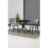 Elma Modeli Kare Mutfak Masa Sandalye Takımı 2 Sandalye 1 Siyah Mermer Desen Masa 70X70 Keten Kumaş - Gri - 70x70 cm