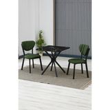 Elma Modeli Kare Mutfak Masa Sandalye Takımı 2 Sandalye 1 Siyah Mermer Desen Masa 70X70 Keten Kumaş - Yeşil - 70x70 cm