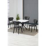 Elma Modeli Kare Mutfak Masa Sandalye Takımı, 4 Sandalye 1 Sabit Beyaz Masa 70X70 Cm, Keten Kumaş - Antrasit