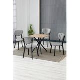 Elma Modeli Kare Mutfak Masa Sandalye Takımı, 4 Sandalye 1 Sabit Ceviz Masa 70X70 Cm, Keten Kumaş - Gri