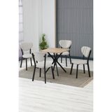 Elma Modeli Kare Mutfak Masa Sandalye Takımı, 4 Sandalye 1 Sabit Ceviz Masa 70X70 Cm, Keten Kumaş - Krem